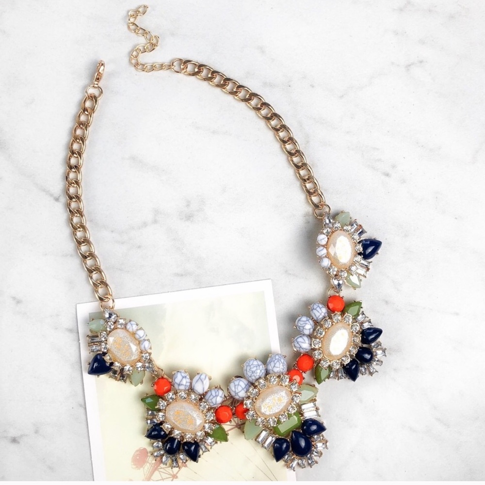 Marble Navy Green Orange Necklace - Picture 2 of 7